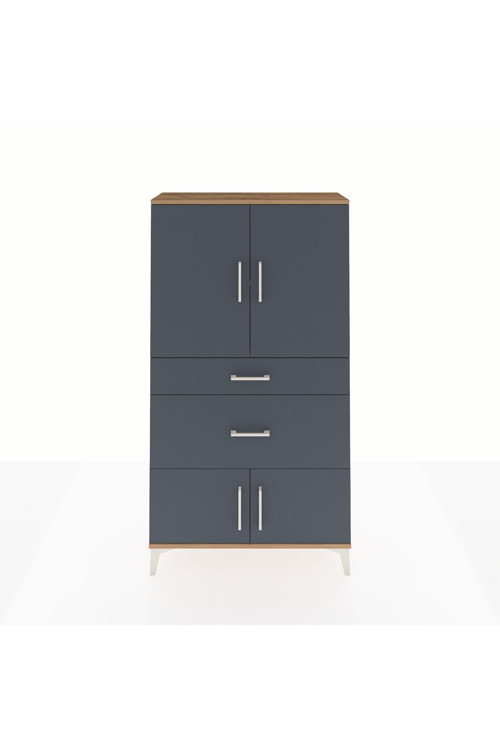 Arges Dolap 2 Raflı 2 Çekmeceli 4 Kapaklı 88 x 30 x 163 cm Çam - Antrasit