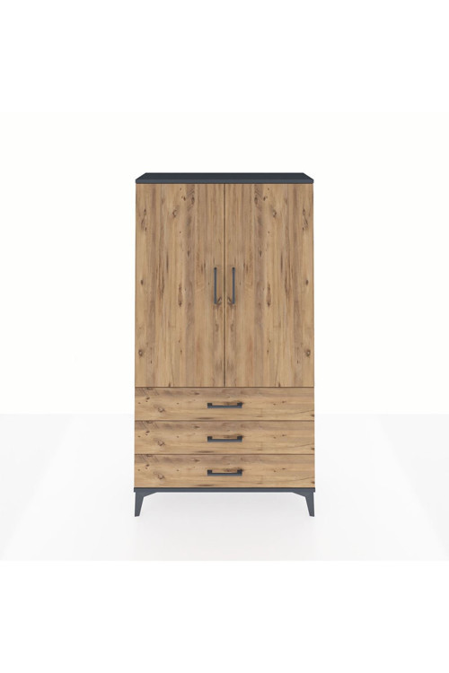 Arges Dolap 3 Raflı 3 Çekmeceli 2 Kapaklı 88x30x163 Antrasit-Çam