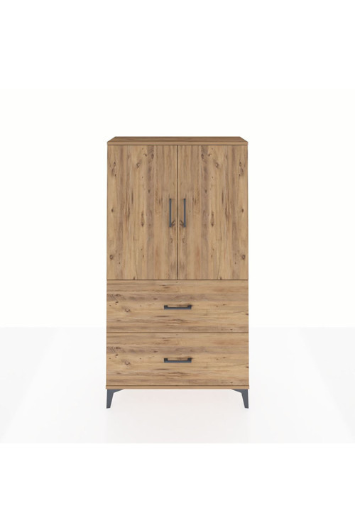 Arges Dolap 3 Raflı 2 Çekmeceli 2 Kapaklı 88x30x163 Çam-Çam