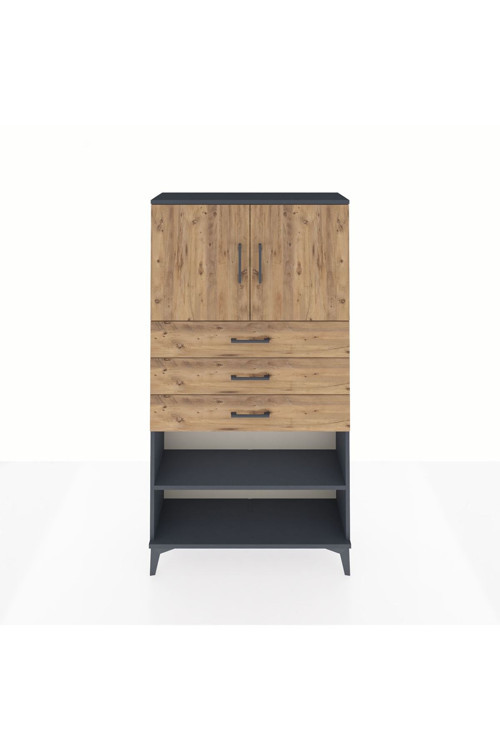 Arges Dolap 3 Raflı 3 Çekmeceli 2 Kapaklı 88x30x163 Antrasit-Çam