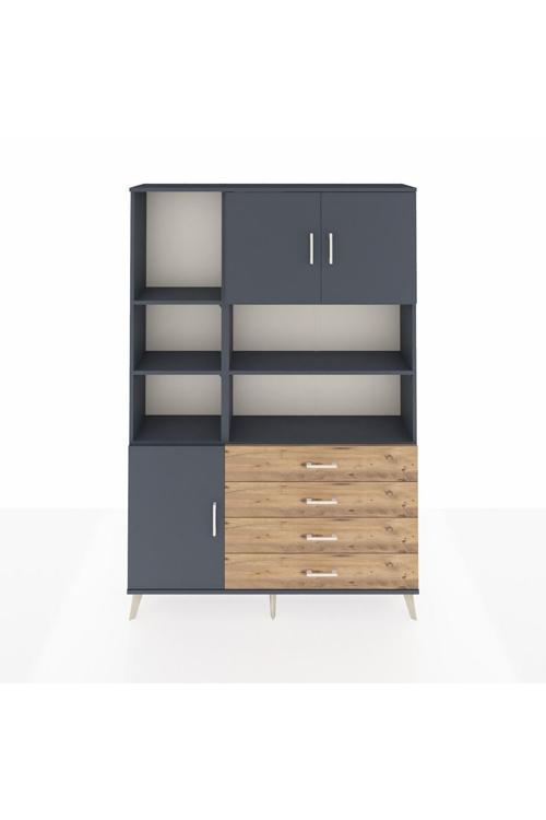 Arges Dolap 8 Raflı 4 Çekmeceli 3 Kapaklı 132 x 30 x 195 cm Antrasit - Antrasit - Çam