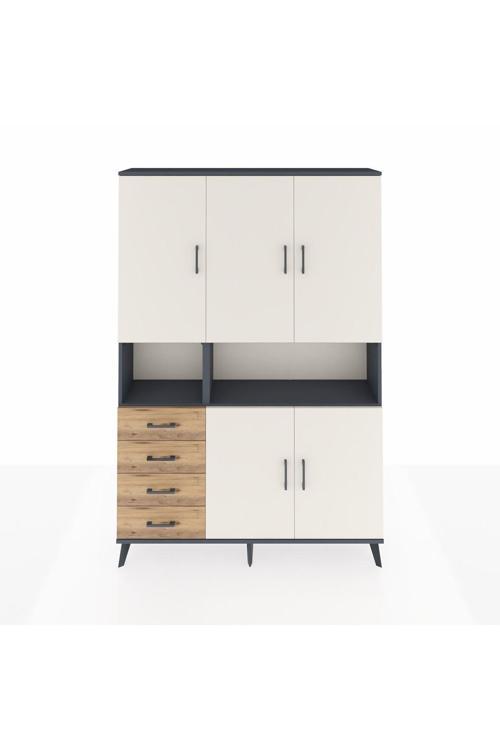 Arges Dolap 7 Raflı 4 Çekmeceli 5 Kapaklı 132 x 30 x 195 cm Antrasit - Aytaşı - Çam