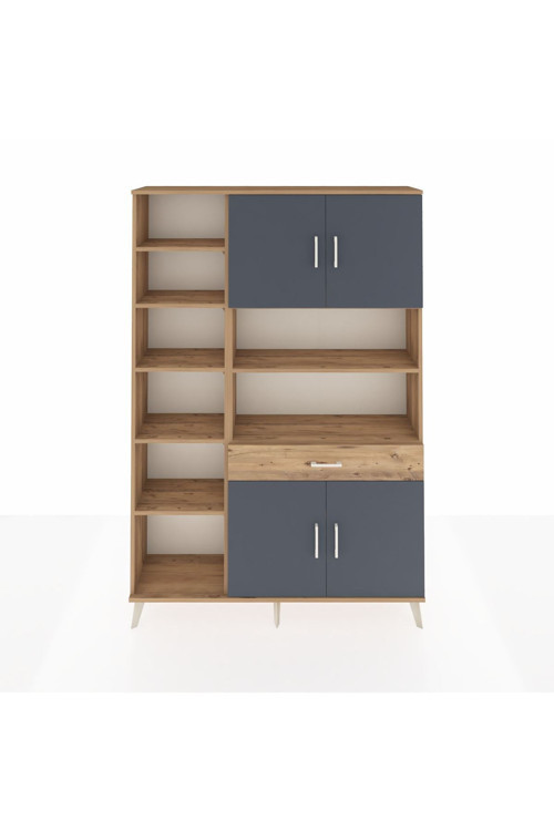 Arges Dolap 10 Raflı Tek Çekmeceli 4 Kapaklı 132x30x195 Çam-Antrasit/Çam