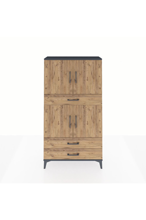 Arges Dolap 4 Raflı 3 Çekmeceli 4 Kapaklı 88 x 30 x 163 cm Antrasit - Çam