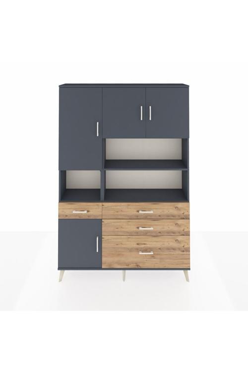 Arges Dolap 9 Raflı 4 Çekmeceli 4 Kapaklı 132 x 30 x 195 cm Antrasit - Antrasit - Çam