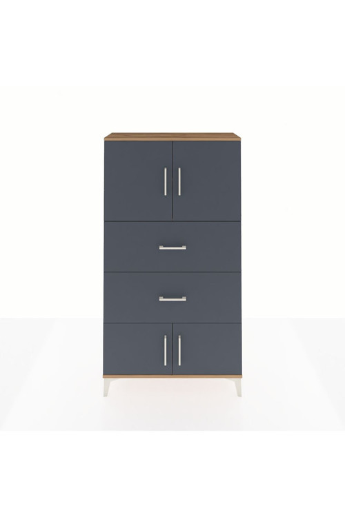 Arges Dolap 2 Raflı 2 Çekmeceli 4 Kapaklı 88x30x163 Çam-Antrasit