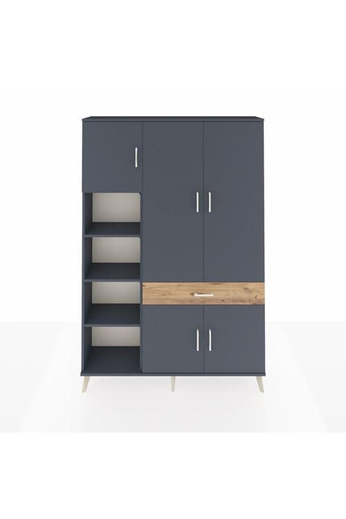 Arges Dolap 8 Raflı 1 Çekmeceli 5 Kapaklı 132 x 30 x 195 cm Antrasit - Antrasit - Çam