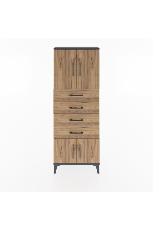 Arges Dolap 2 Raflı 4 Çekmeceli 4 Kapaklı 60 x 30 x 163 cm Antrasit - Çam