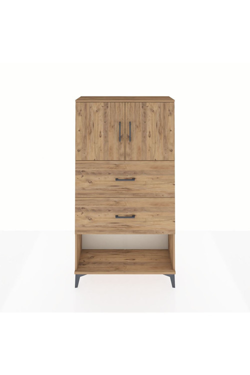 Arges Dolap 2 Raflı 2 Çekmeceli 2 Kapaklı 88x30x163 Çam-Antrasit