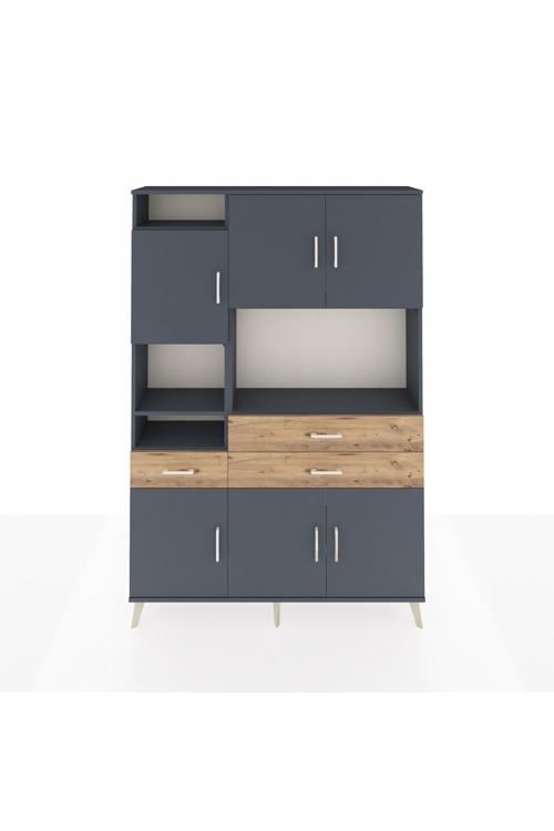 Arges Dolap 9 Raflı 3 Çekmeceli 6 Kapaklı 132 x 30 x 195 cm Antrasit - Antrasit - Çam