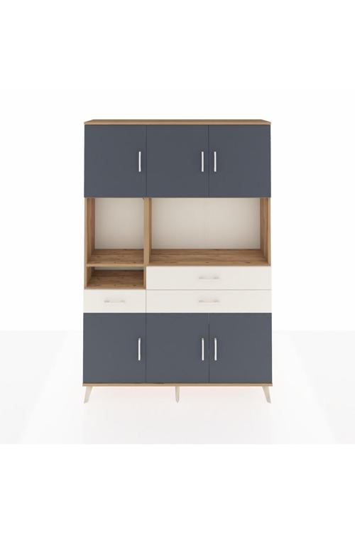 Arges Dolap 9 Raflı 3 Çekmeceli 6 Kapaklı 132 x 30 x 195 cm Çam - Antrasit - Aytaşı