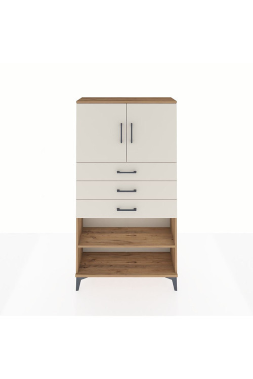 Arges Dolap 3 Raflı 3 Çekmeceli 2 Kapaklı 88x30x163 Çam-Aytaşı