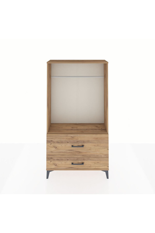 Arges Dolap Tek Raflı 2 Çekmeceli Tek Askılı 88x30x163 Çam-Çam