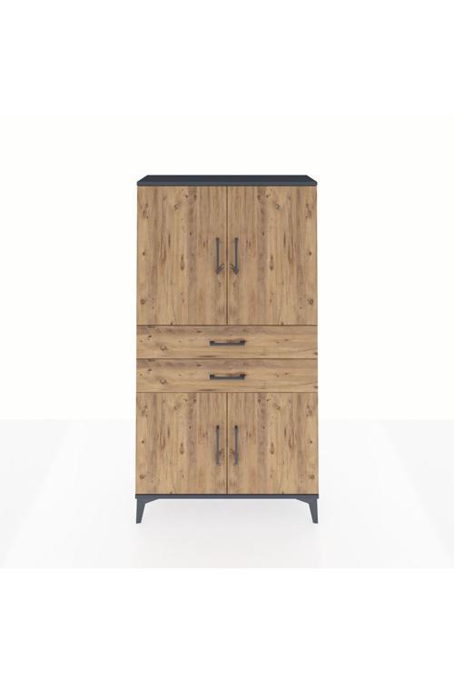 Arges Dolap 3 Raflı 2 Çekmeceli 4 Kapaklı 88x30x163 Antrasit-Çam