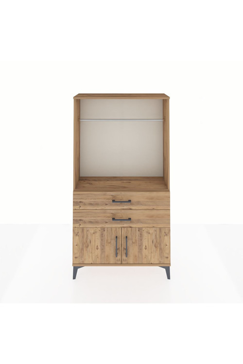 Arges Dolap Tek Raflı 2 Çekmeceli Tek Askılı 88x30x163 Çam-Çam