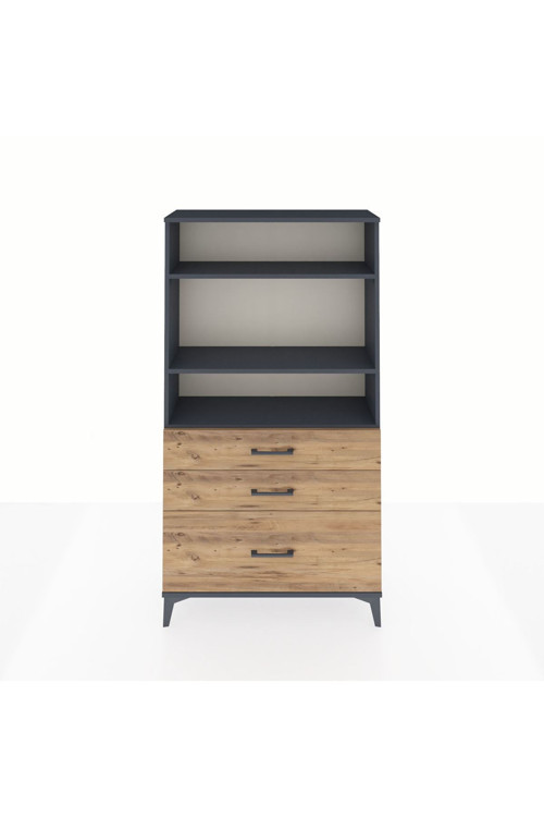 Arges Dolap 3 Raflı 3 Çekmeceli 88x30x163 Antrasit-Çam