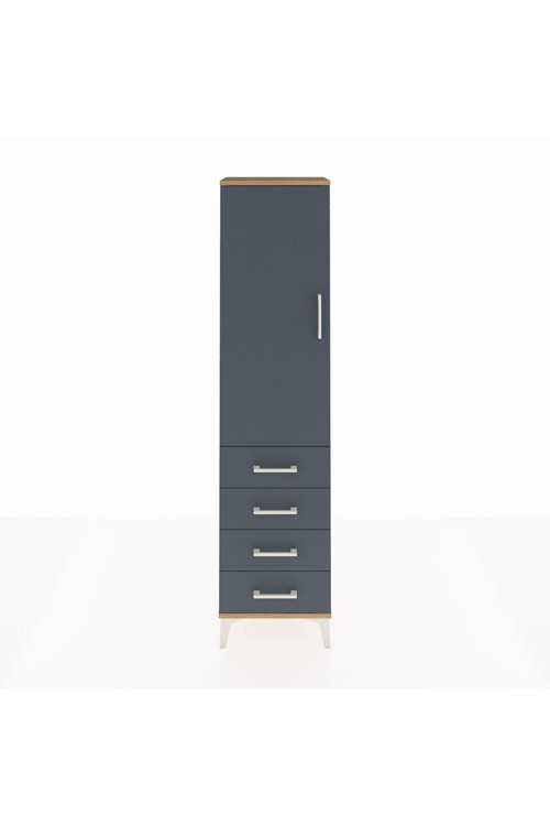 Arges Dolap 2 Raflı 4 Çekmeceli 1 Kapaklı 44 x 30 x 182 cm Çam - Antrasit