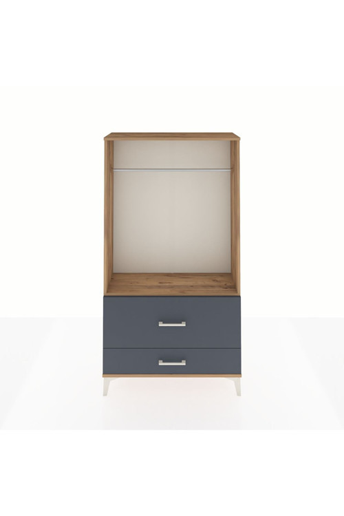Arges Dolap Tek Raflı 2 Çekmeceli Tek Askılı 88x30x163 Çam-Antrasit