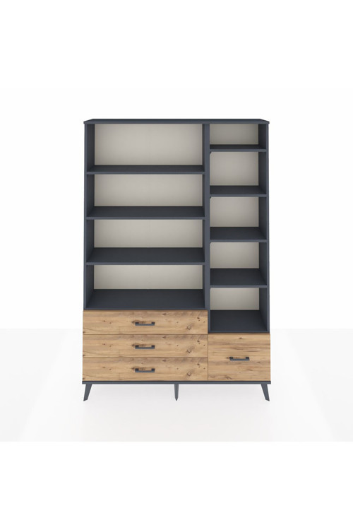 Arges Dolap 9 Raflı 4 Çekmeceli 132x30x195 Antrasit-Antrasit/Çam