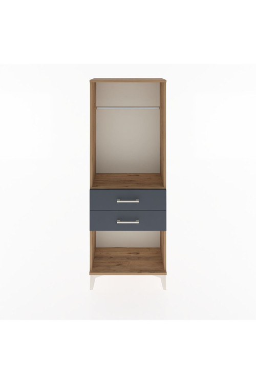 Arges Dolap Tek Raflı 2 Çekmeceli Tek Askılı 60x30x163 Çam-Antrasit