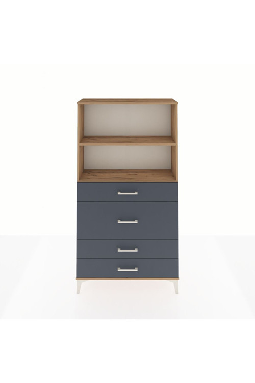Arges Dolap 2 Raflı 4 Çekmeceli 88x30x163 Çam-Antrasit