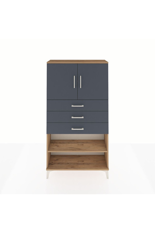 Arges Dolap 3 Raflı 3 Çekmeceli 2 Kapaklı 88x30x163 Çam-Antrasit
