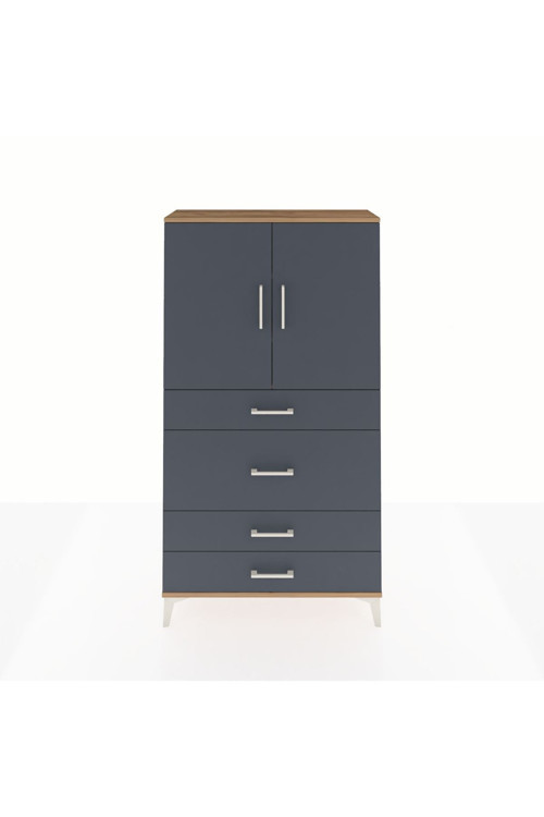 Arges Dolap 3 Raflı 4 Çekmeceli 2 Kapaklı 88x30x163 Çam-Antrasit