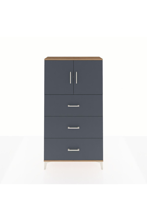 Arges Dolap 2 Raflı 3 Çekmeceli 2 Kapaklı 88x30x163 Çam-Antrasit