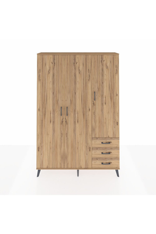 Arges Gardrop 6 Raflı 3 Çekmeceli Tek Askılı 132x30x195 Çam-Çam