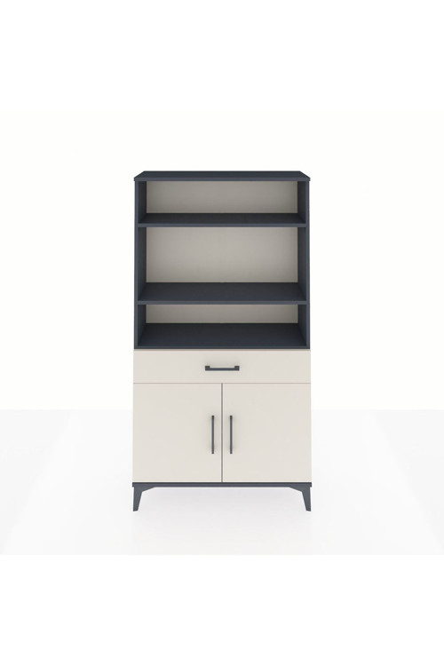 Arges Dolap 3 Raflı Tek Çekmeceli 2 Kapaklı 88x30x163 Antrasit-Aytaşı
