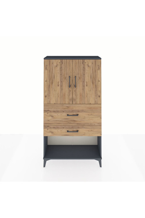 Arges Dolap 2 Raflı 2 Çekmeceli 2 Kapaklı 88x30x163 Antrasit-Çam