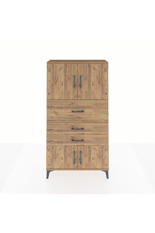 Arges Dolap 2 Raflı 3 Çekmeceli 4 Kapaklı 88x30x163 Çam-Çam
