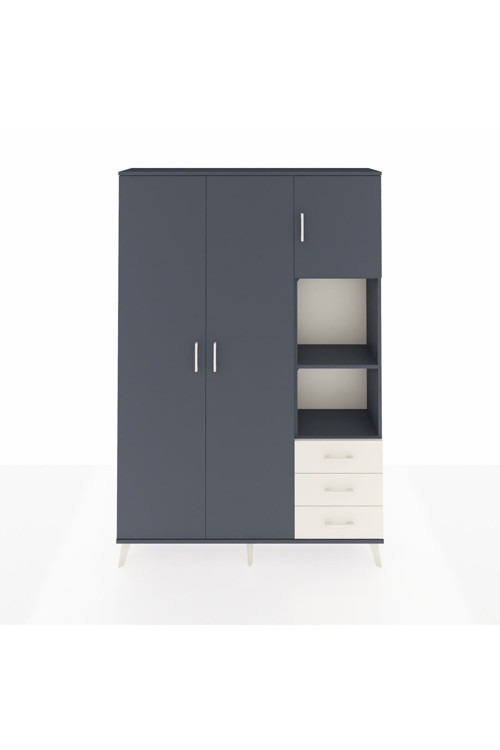 Arges Dolap 5 Raflı 3 Çekmeceli 1 Askılı 132 x 30 x 195 cm Antrasit - Antrasit - Aytaşı
