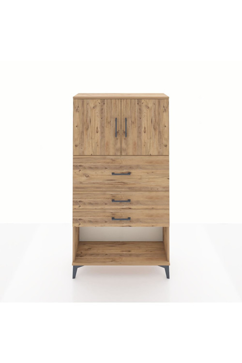 Arges Dolap 2 Raflı 3 Çekmeceli 2 Kapaklı 88x30x163 Çam-Çam