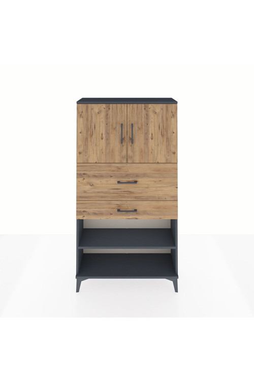 Arges Dolap 3 Raflı 2 Çekmeceli 2 Kapaklı 88x30x163 Antrasit-Çam