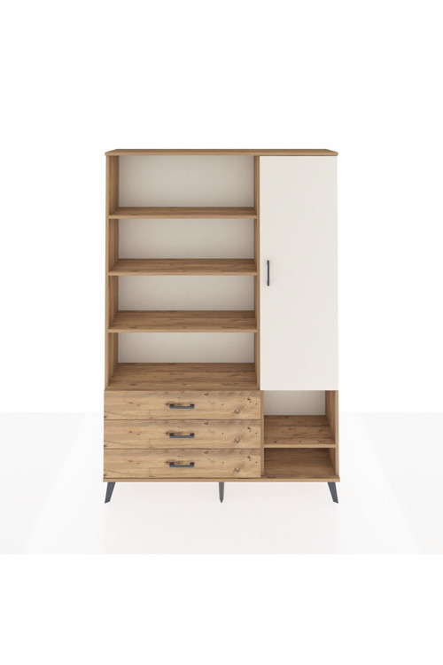 Arges Dolap 9 Raflı 3 Çekmeceli Tek Kapaklı 132x30x195 Çam-Aytaşı/Çam