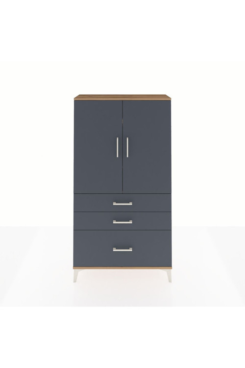 Arges Dolap 3 Raflı 3 Çekmeceli 2 Kapaklı 88x30x163 Çam-Antrasit