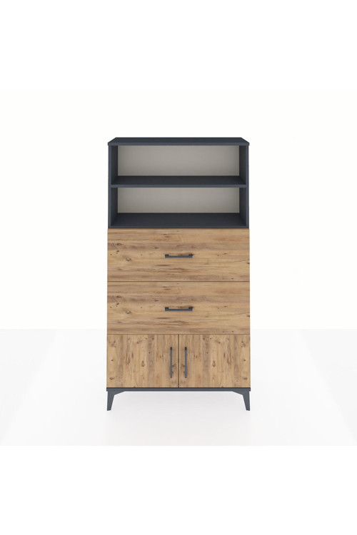 Arges Dolap 2 Raflı 2 Çekmeceli 2 Kapaklı 88x30x163 Antrasit-Çam