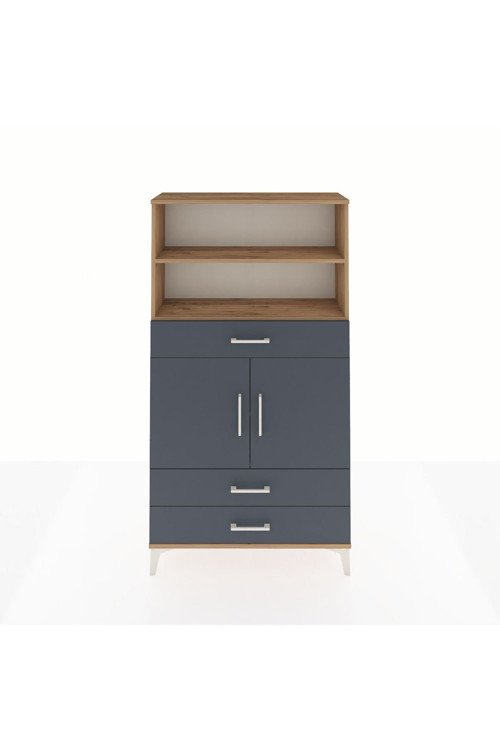 Arges Dolap 4 Raflı 3 Çekmeceli 2 Kapaklı 88x30x163 Çam-Antrasit