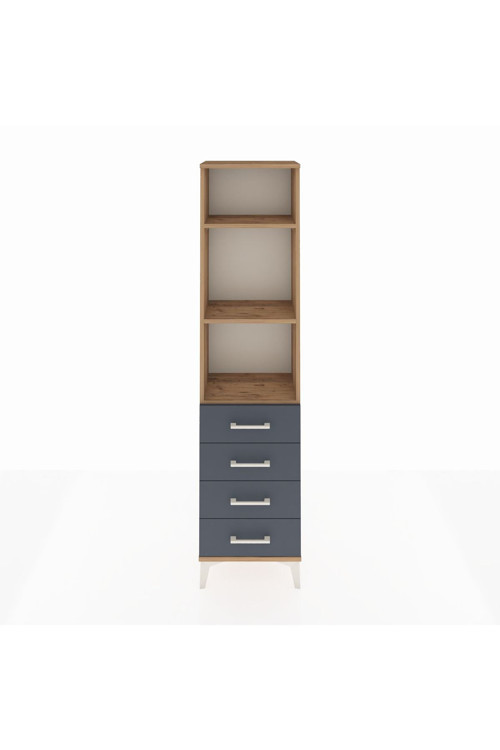 Arges Dolap 3 Raflı 4 Çekmeceli 44x30x182 Çam-Antrasit