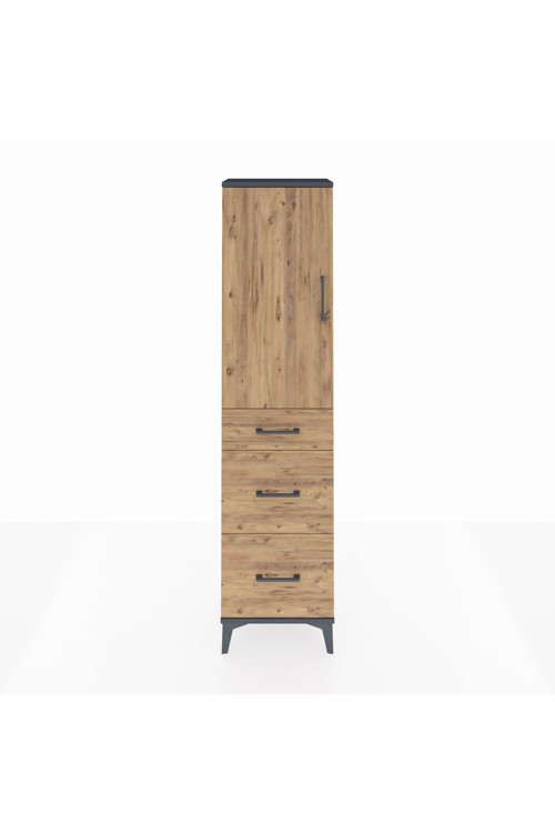Arges Dolap 3 Raflı 3 Çekmeceli 1 Kapaklı 44 x 30 x 182 cm Antrasit - Çam