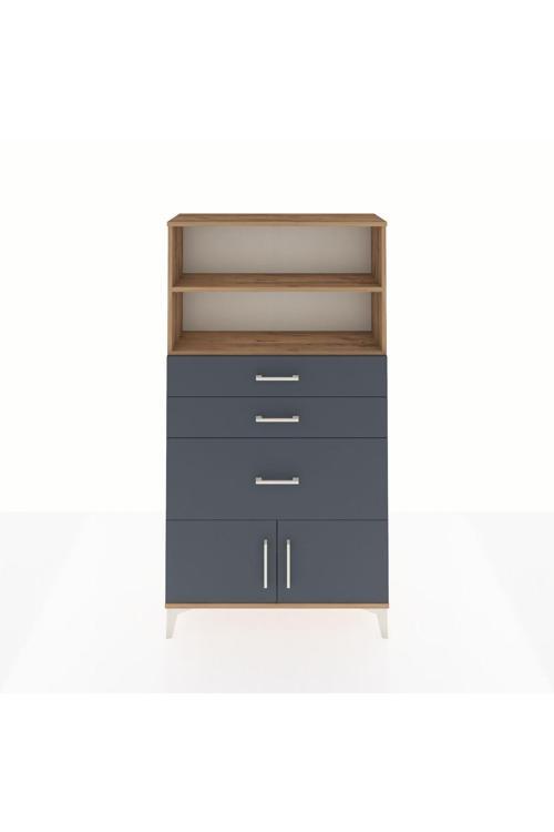 Arges Dolap 2 Raflı 3 Çekmeceli 2 Kapaklı 88x30x163 Çam-Antrasit