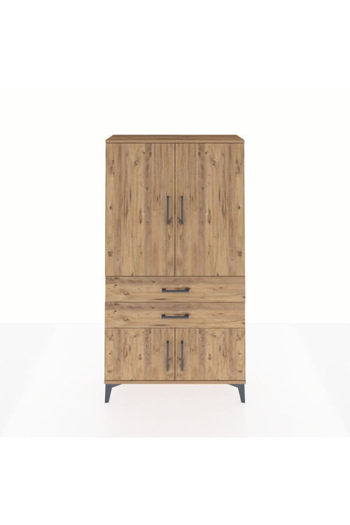 Arges Dolap Tek Raflı 2 Çekmeceli Tek Askılı 88x30x163 Çam-Çam