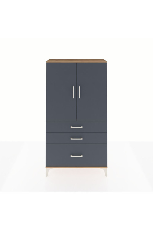 Arges Dolap Tek Raflı 3 Çekmeceli Tek Askılı 88x30x163 Çam-Antrasit