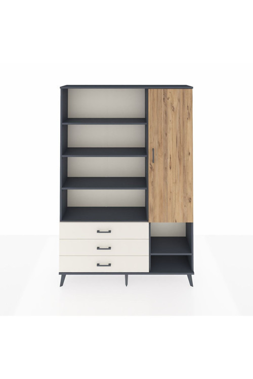 Arges Dolap 9 Raflı 3 Çekmeceli Tek Kapaklı 132x30x195 Antrasit-Çam/Aytaşı