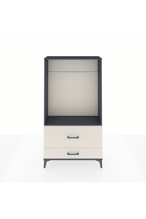 Arges Dolap Tek Raflı 2 Çekmeceli Tek Askılı 88x30x163 Antrasit-Aytaşı