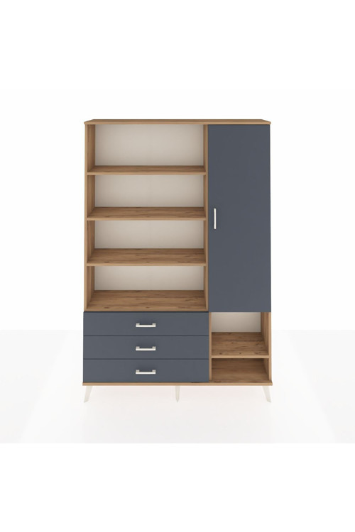 Arges Gardrop 9 Raflı 3 Çekmeceli Tek Kapaklı 132x30x195 Çam-Antrasit