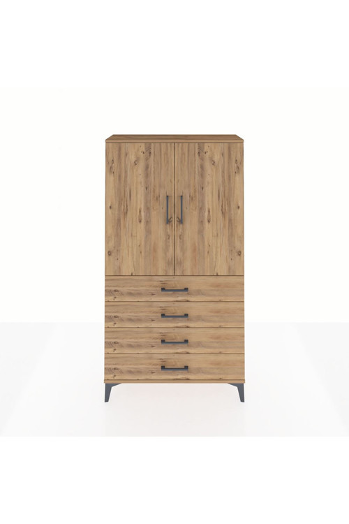Arges Dolap 3 Raflı 4 Çekmeceli 2 Kapaklı 88 x 30 x 163 cm Çam - Çam