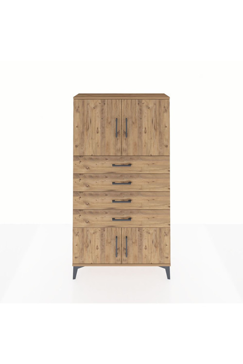 Arges Dolap 2 Raflı 4 Çekmeceli 4 Kapaklı 88 x 30 x 163 cm Çam - Çam