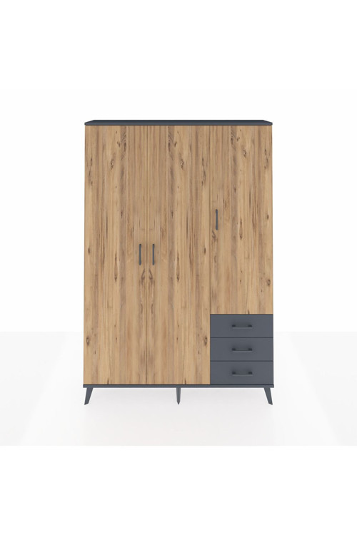 Arges Dolap 6 Raflı 3 Çekmeceli 1 Askılı 132 x 30 x 195 cm Antrasit - Çam - Antrasit